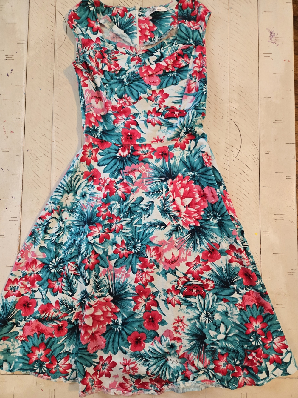 Mixinni Vintage Inspired 50s Floral Fit & Flare Skater Dress Size Small